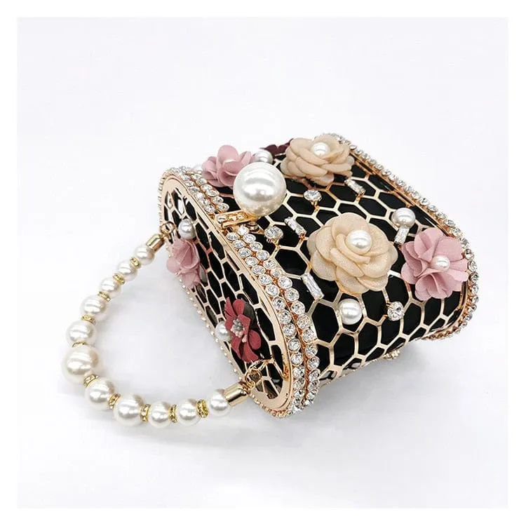 Brenda Pearl Floral Beading Honeycomb Clutch