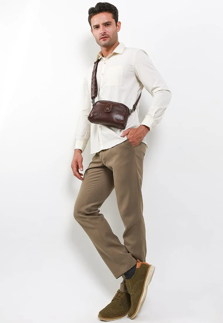 Distressed Leather Legacy Crossbody Pouch Bag - Dark Brown