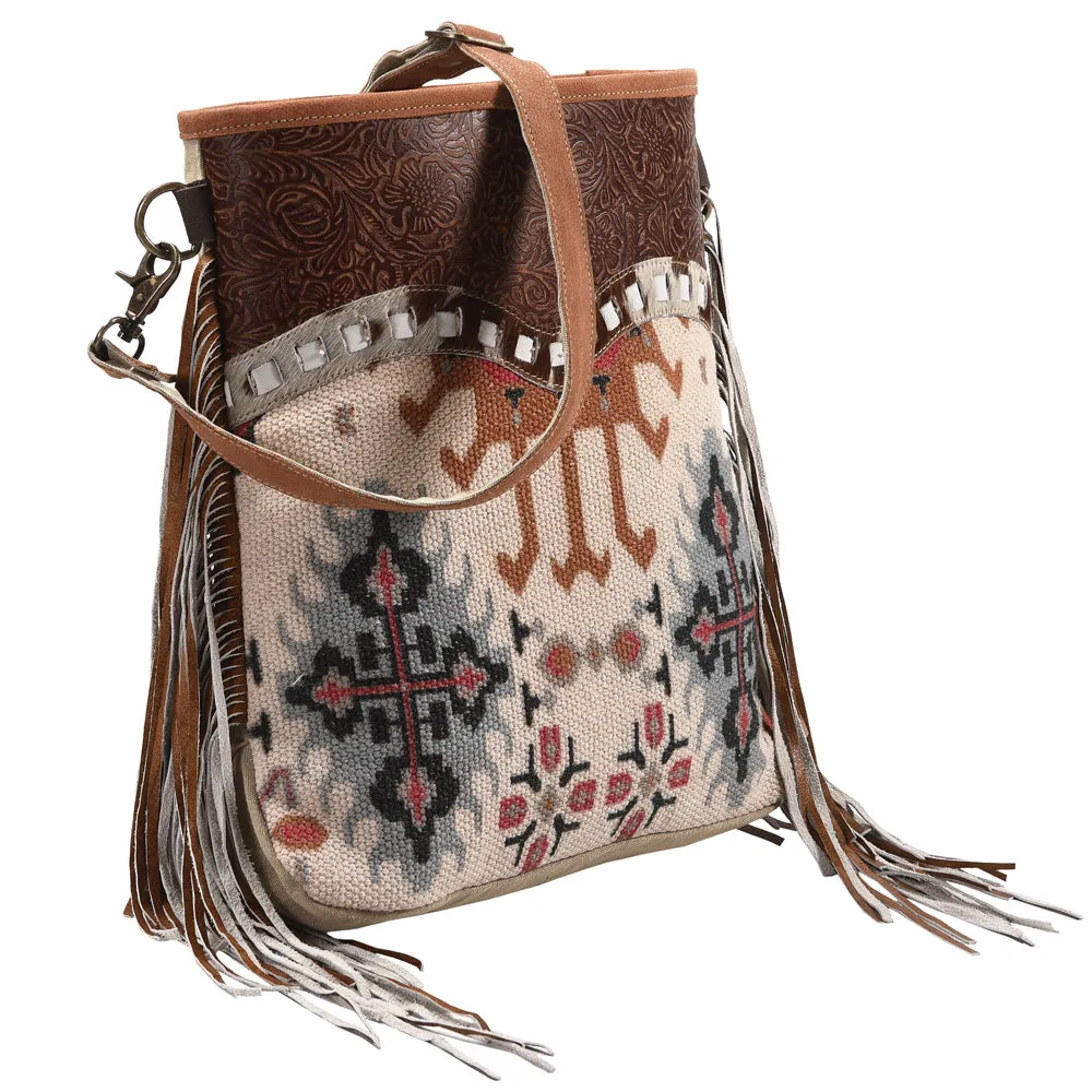 KB360 - KB360 -MESSENGER Embossed Floral Print Leather and Upcycled Canvas Ladies Bag Standard KB360